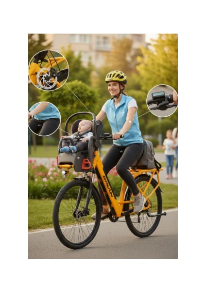 Felicity Elektrikli Bisiklet 50 cm Disk Fren 27,5 Jant 7 Vites Cat Sarı Siyah