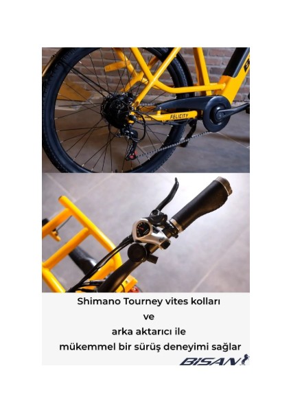 Felicity Elektrikli Bisiklet 50 cm Disk Fren 27,5 Jant 7 Vites Cat Sarı Siyah fiyatları