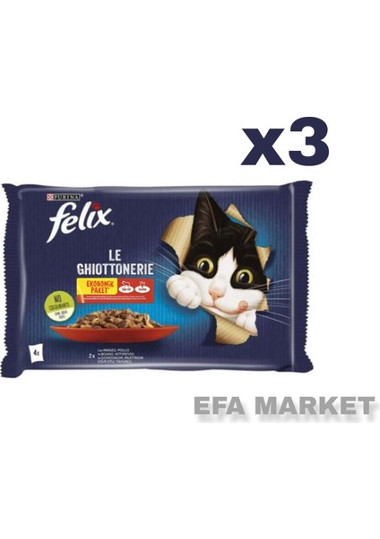Pouch Kedi Maması Sığır Etli & Tavuklu 4X85 gr (3 Adet)