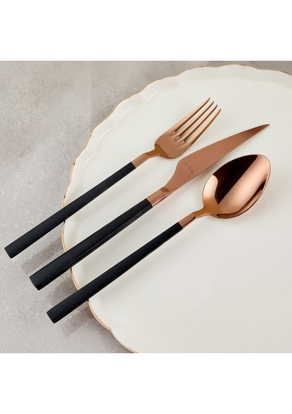 Vogue Bronz Siyah 24 Parça 6 Kişilik Çatal Kaşık Bıçak Takımı