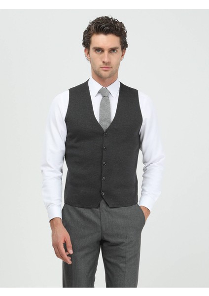 Antrasit Regular Fit Casual Örme Triko Yelek