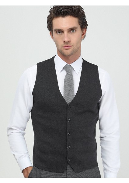 Antrasit Regular Fit Casual Örme Triko Yelek