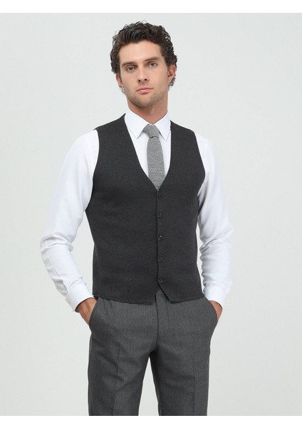 Antrasit Regular Fit Casual Örme Triko Yelek