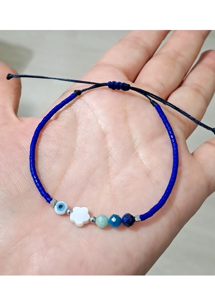 Nazar Boncuklu Sedef Çiçek Lapis Lazuli Amazonit Apatit Doğaltaşlı Miyuki Bileklik