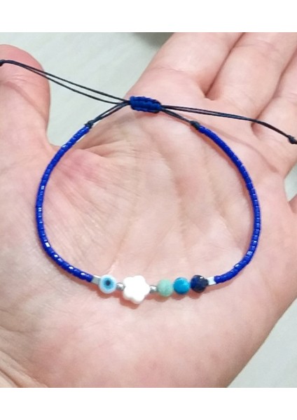 Nazar Boncuklu Sedef Çiçek Lapis Lazuli Amazonit Apatit Doğaltaşlı Miyuki Bileklik indirimleri