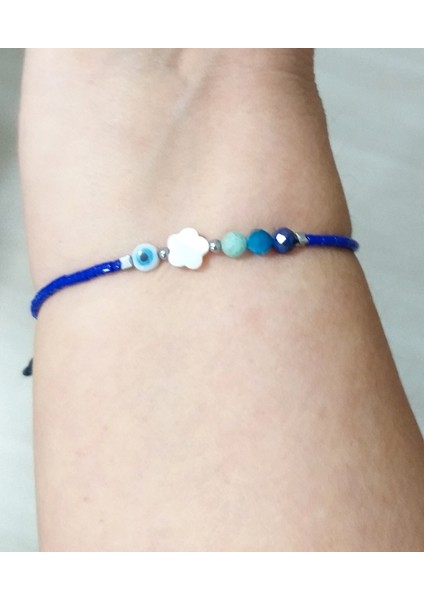 Nazar Boncuklu Sedef Çiçek Lapis Lazuli Amazonit Apatit Doğaltaşlı Miyuki Bileklik