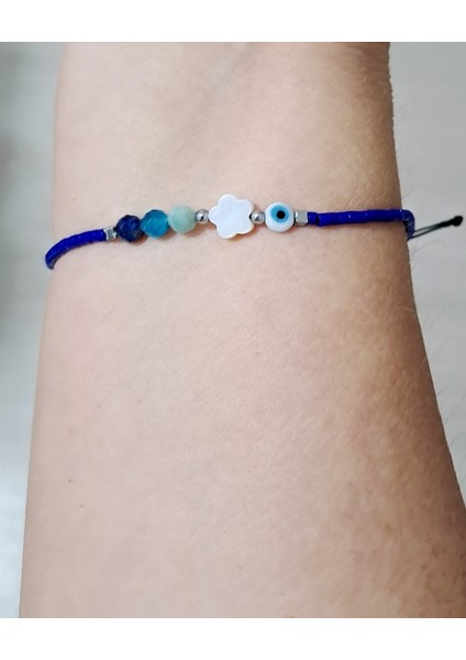 Nazar Boncuklu Sedef Çiçek Lapis Lazuli Amazonit Apatit Doğaltaşlı Miyuki Bileklik