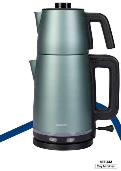 25 Bardak Kapasiteli Çelik Çay ve Su Isıtıcı, 2200W, Damlatmaz, Yeşil