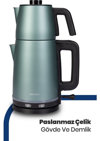 25 Bardak Kapasiteli Çelik Çay ve Su Isıtıcı, 2200W, Damlatmaz, Yeşil modelleri