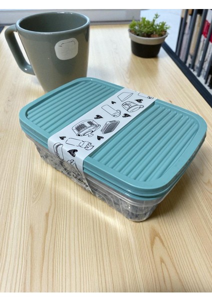 2'li Plastik Saklama Kabı / Şeffaf / Kapakları Renkli modelleri