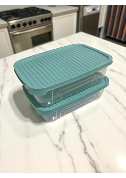 2'li Plastik Saklama Kabı / Şeffaf / Kapakları Renkli