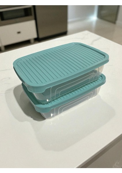 2'li Plastik Saklama Kabı / Şeffaf / Kapakları Renkli