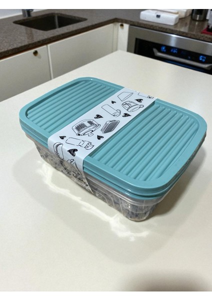 2'li Plastik Saklama Kabı / Şeffaf / Kapakları Renkli