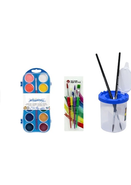 12’li Sulu Boya + 4’lü Sulu Boya Fırçası + Fırça Temizleme Kabı fiyatları