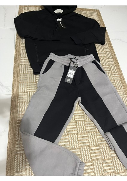 Erkek Oversize Kapüşonlu Sweatshırt**şeritli Jogger Eşofman Altı **fermuarlı Cepli Spor Kombın **siyah Gri**antrasit ***beyaz Renk Seçenekleriyle fırsatları
