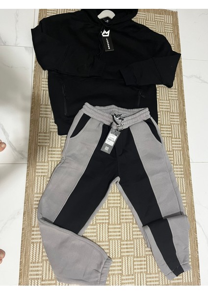 Erkek Oversize Kapüşonlu Sweatshırt**şeritli Jogger Eşofman Altı **fermuarlı Cepli Spor Kombın **siyah Gri**antrasit ***beyaz Renk Seçenekleriyle indirimleri