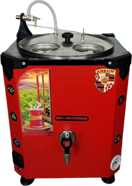 25 Lt 2 Demlikli Çay Kazanı, Şamandıralı, Isı Yalıtımlı, Kırmızı