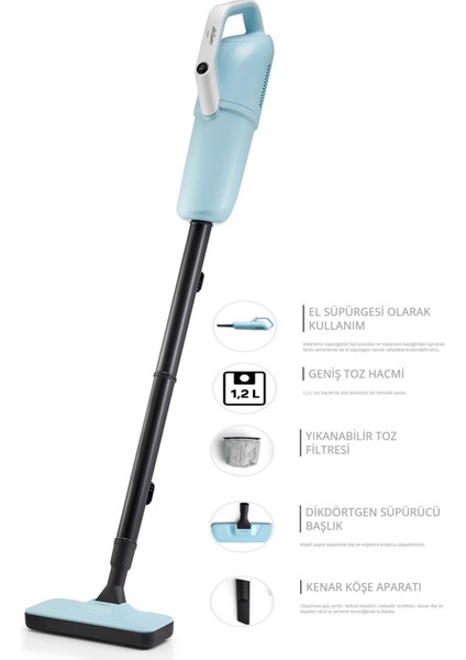 Dikey Elektrikli Süpürge 550W, 2'si 1 Arada, Turkuaz Renk fiyatları