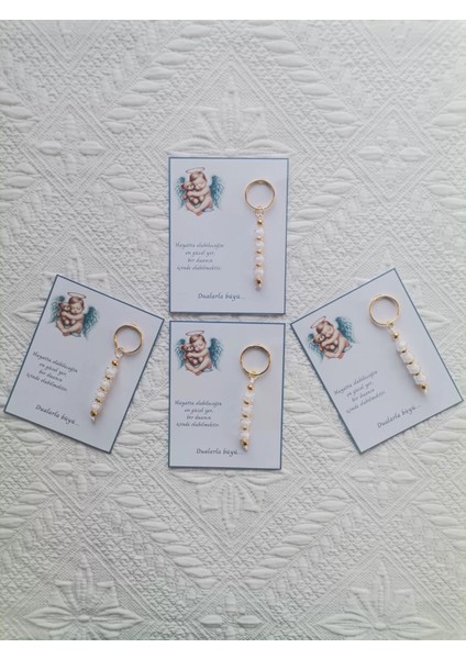 24 Adet Yeni Doğan Hastane ve 40 Mevlidi Bebek Mevlidi Dağıtmalık Beyaz Anahtarlık Hediyelik