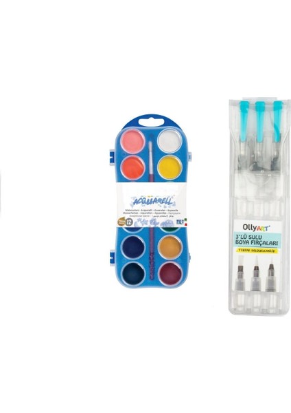12’li Sulu Boya + 3’lü Doldurulabilir Sulu Boya Fırçaları