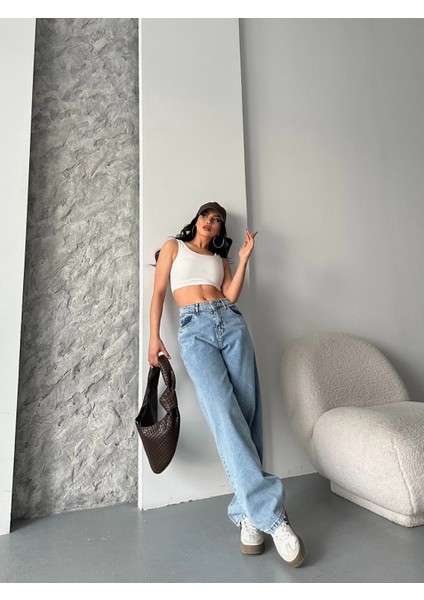 Baggy Kar Yıkama Orta Mavi Jeans Pantolon D2007 modelleri