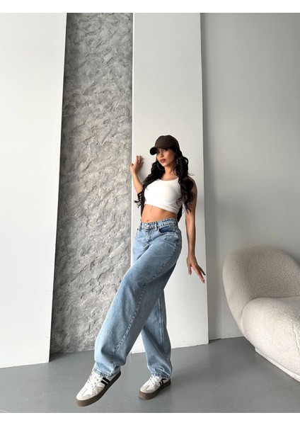 Baggy Kar Yıkama Orta Mavi Jeans Pantolon D2007 indirimleri