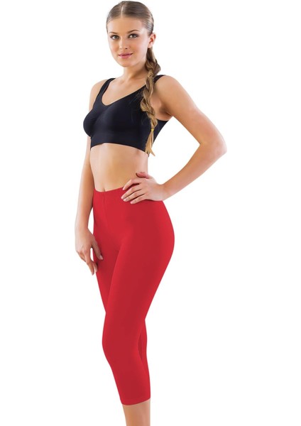 Kırmızı 7600 Likralı Kapri Tayt