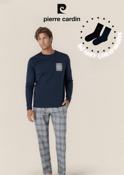 Erkek %100 Pamuk Ekose Detaylı Uzun Kol Pijama Takımı OL.PC.6107.001