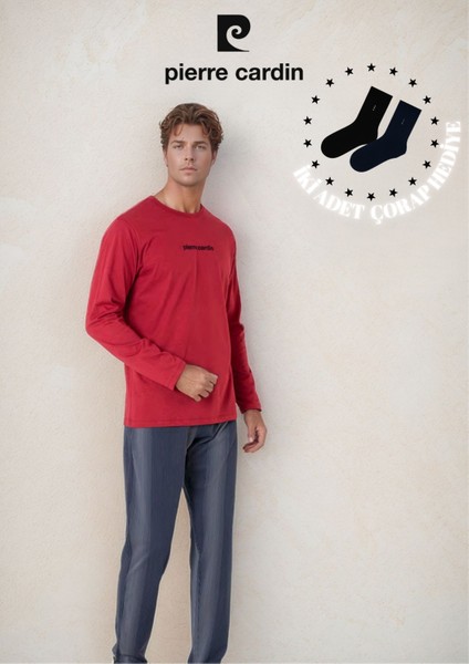 Erkek %100 Pamuk Yazı Detaylı Uzun Kol Pijama Takımı OL.PC.6095.001