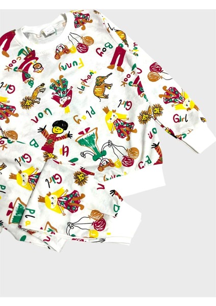 Kız Çocuk Pamuklu Beyaz Balon Kız Desenli Uzun Kollu Mevsimlik Pijama Takımı fiyatları