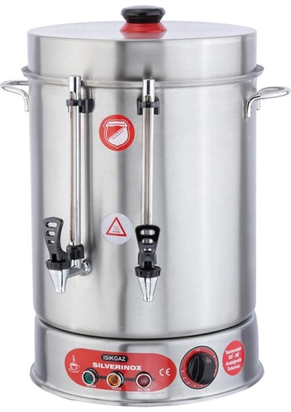 Güçlü ve Şık Çay Makinesi, Metal Musluklu, 250 Bardak Kapasite, Gri Renk