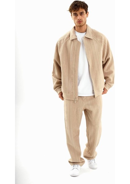 Erkek Oversize Fit Kadife Dokulu Eşofman Takımı **fermuarlı Ceket Veya Yarım Fermarlı Sweatshırt** Baggy Pantolon Yeşil**siyah**bej**