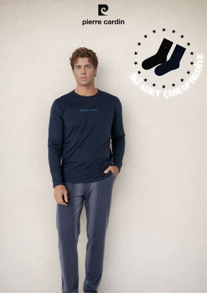 Erkek %100 Pamuk Yazı Detaylı Uzun Kol Pijama Takımı OL.PC.6095.001