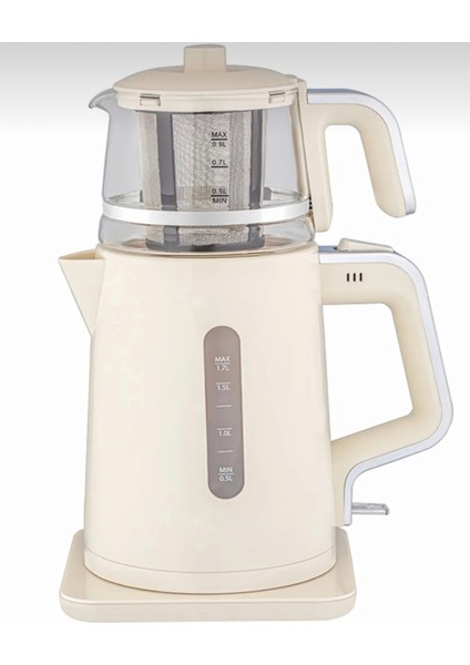 1,7 L Otomatik Cam Demlikli Çay Isıtıcı, Sıcak Tutan, Siyah