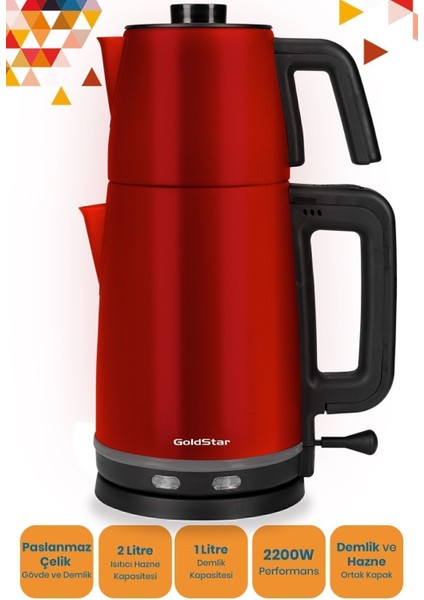 Kırmızı Paslanmaz Çay ve Su Isıtıcı, 2200W, Şık ve Dayanıklı Tasarım fırsatları