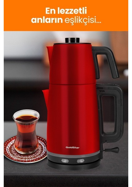 Kırmızı Paslanmaz Çay ve Su Isıtıcı, 2200W, Şık ve Dayanıklı Tasarım indirimleri