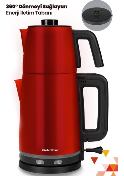 Kırmızı Paslanmaz Çay ve Su Isıtıcı, 2200W, Şık ve Dayanıklı Tasarım