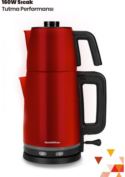 Kırmızı Paslanmaz Çay ve Su Isıtıcı, 2200W, Şık ve Dayanıklı Tasarım