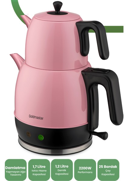 Geniş Kapasiteli Pembe Çay Makinesi ve Su Isıtıcı, Paslanmaz Çelik, 2200W fiyatları