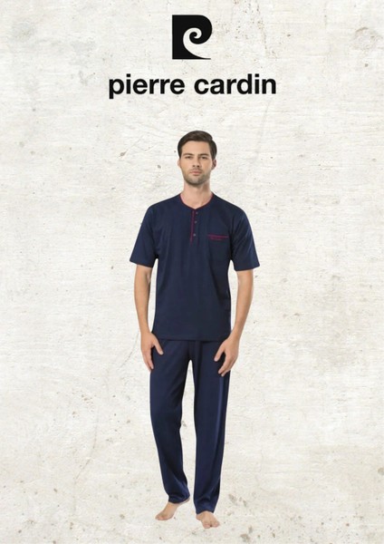 Erkek Giyim 3 Parça Penye %100 Pamuklu Lacivert Pijama Takımı & Deri Terlik OL.PC.5370.291 modelleri