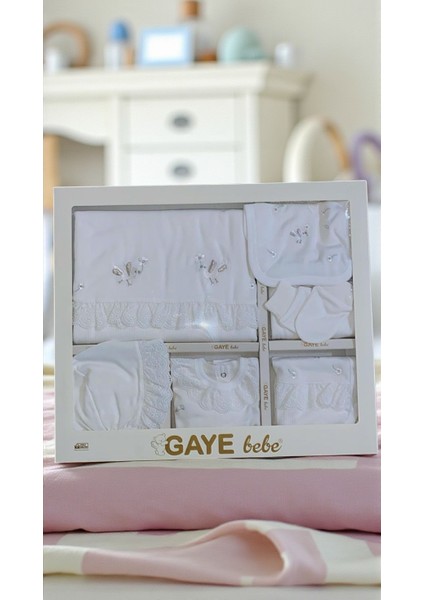 Kız Bebek Gaye Organik 0-3 Ay Simli Kuş Nakışlı 10 Lu Hastane Çıkış Zıbın Seti