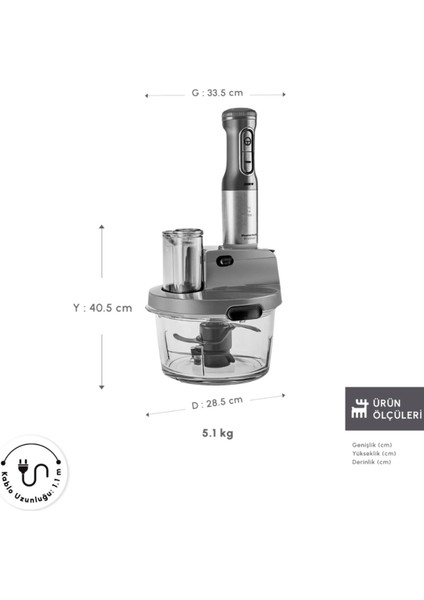 2500W Turbo Mutfak Robotu, 4 Çelik Bıçak, Rendeleme, Dilimleme ve Doğrayıcı