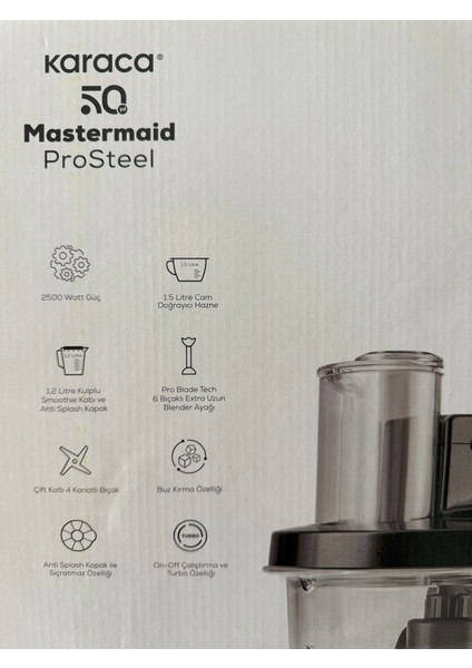 2500W Turbo Mutfak Robotu, 4 Çelik Bıçak, Rendeleme, Dilimleme ve Doğrayıcı