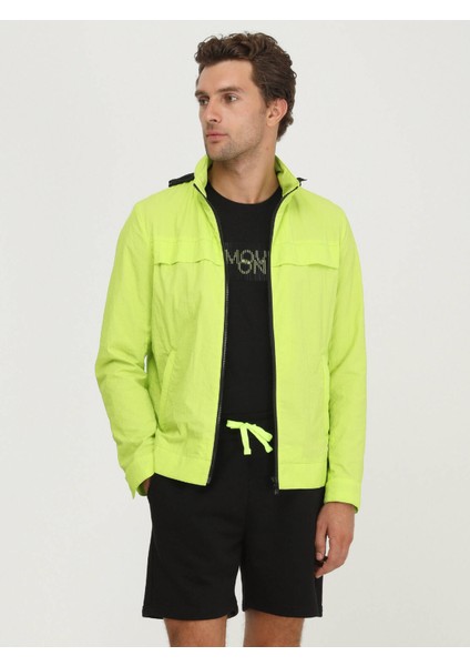 Sarı Regular Fit Kapüşonlu Casual Dokuma Mont
