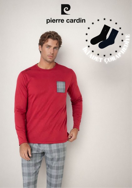 Erkek %100 Pamuk Ekose Detaylı Uzun Kol Pijama Takımı OL.PC.6107.001