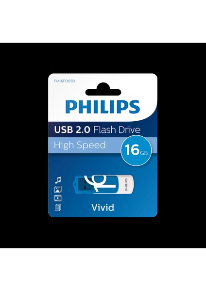 Phılıps FM16FD05B, 16GB, USB 2.0, Vivid, Okyanus Mavisi, Flash Disk