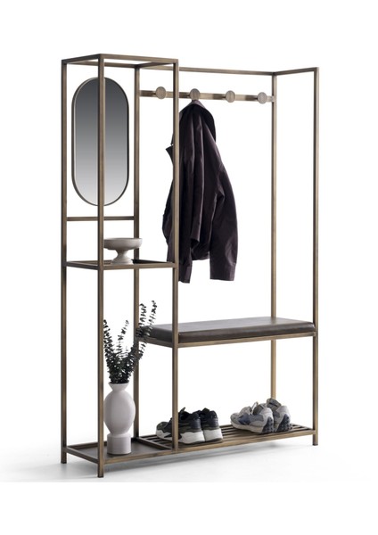 Gomez Antre Aynalı Metal Ahşap Raflı Askılıklı Ayakkabılık fırsatları
