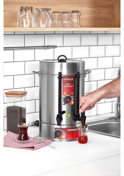 40 Bardaklık Elektrikli Çay Makinesi, Çift Musluklu ve Şık Tasarım