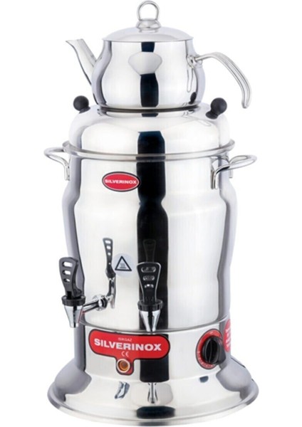 Bordo Çift Demlikli 7 Lt. Çay Semaveri, Silverinox Şıklığıyla Ideal Kullanım