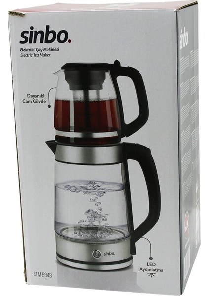 Elektrikli Çay Seti 2l+1.2l, 1500W, Mavi Led, 360° Çelik Süzgeç, Krom Kaplama